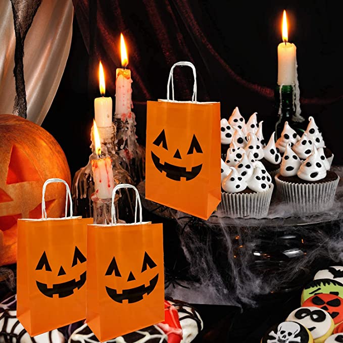 Halloween Pumpkin Gift Candy Paper Bags with Handle Trick or Treat Bags halloween bags for candy