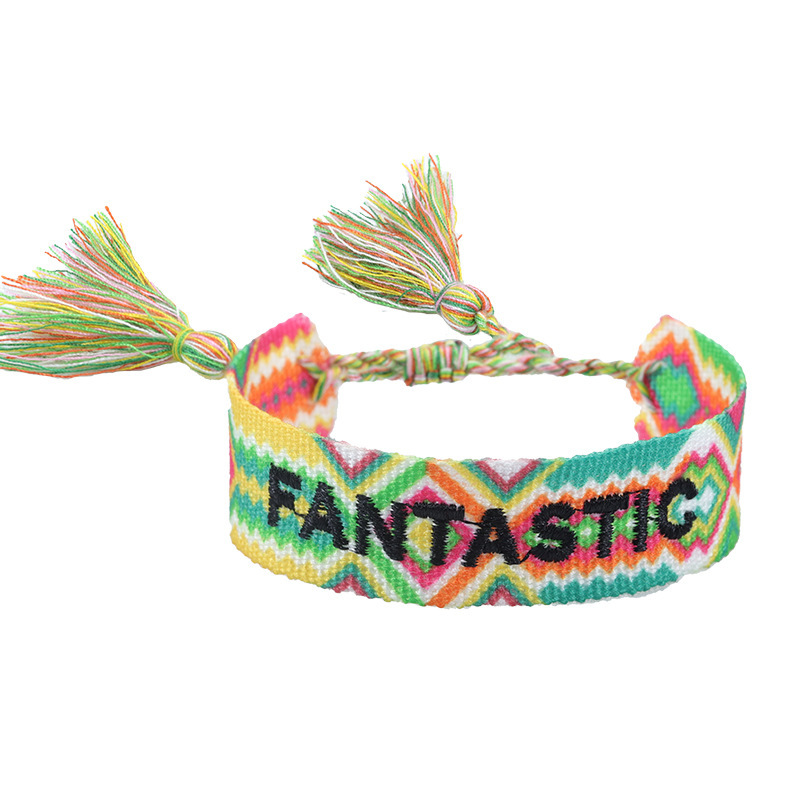 Embroidered couple mother's fabric wide woven tassel polyester fabric woven bracelet