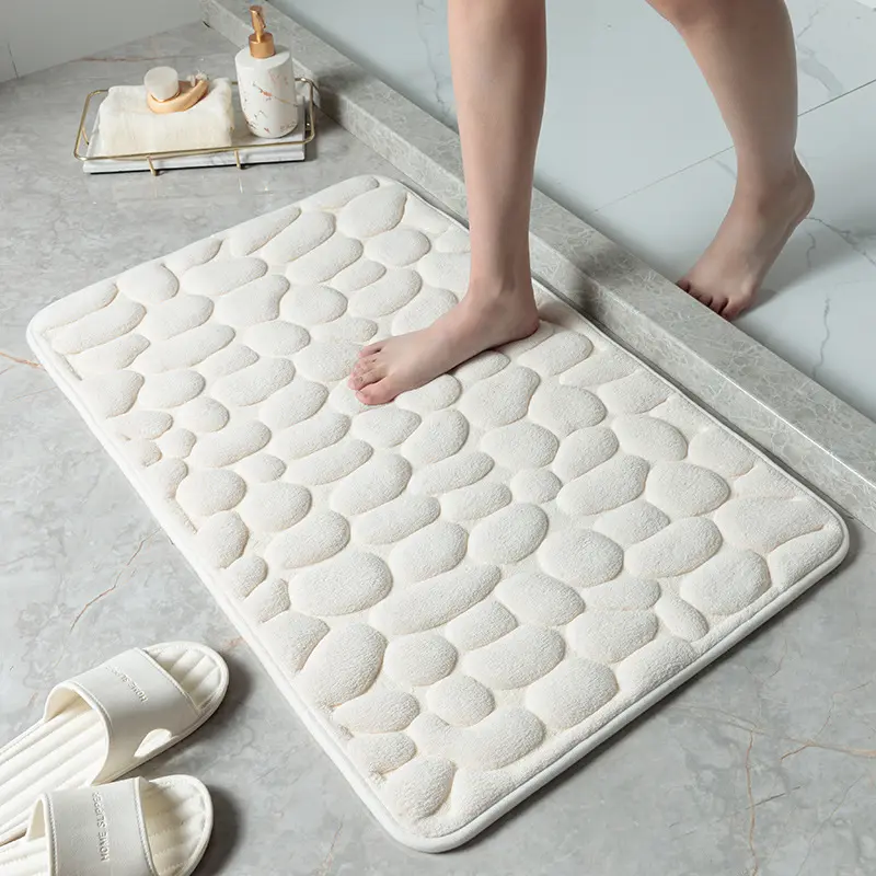 Nonslip Water Absorbent Memory Foam Cotton Cobblestone Embossed Bathroom Spa Bath Stone Mat