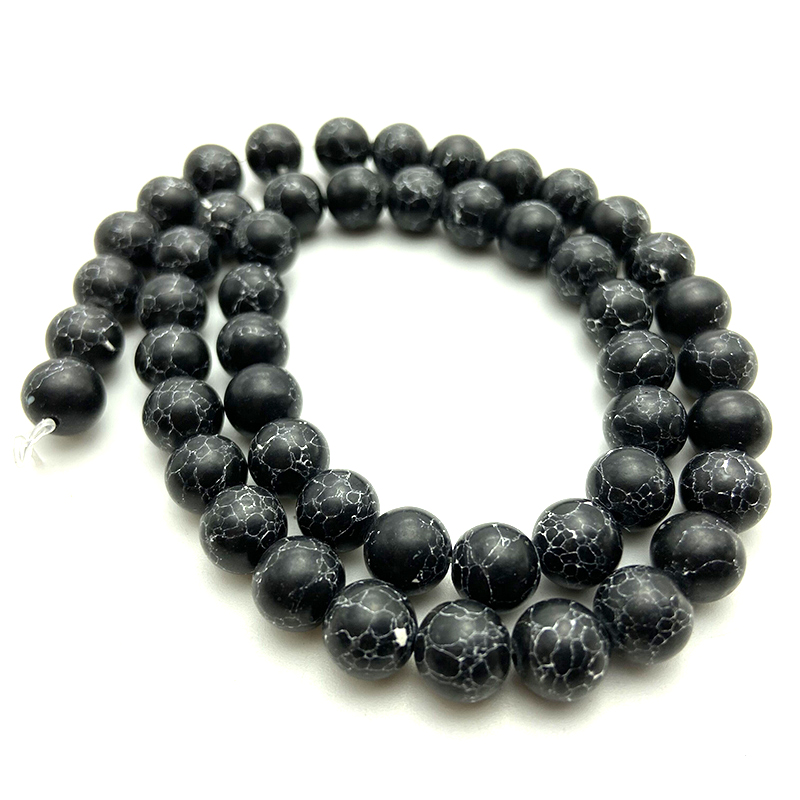 Wholesale 6mm/8mm/10mm/12mm Natural Black Turquoise Round Stone Beads Loose Smooth Beads for Jewelry Bracelet Necklace Making