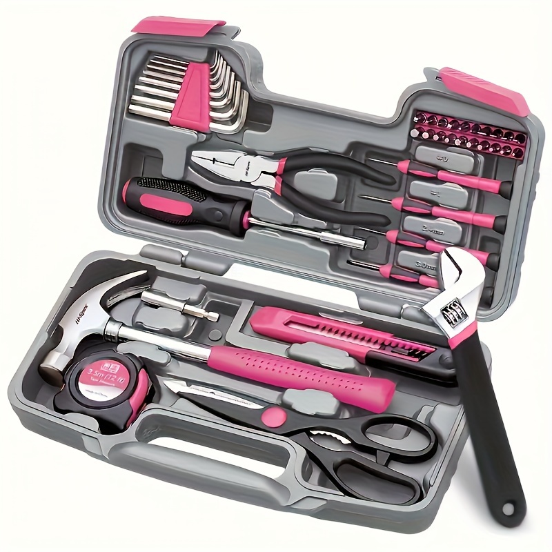 40 universal home pink tool kits for girls- including essential tools for use in homes, offices, and university dormitories