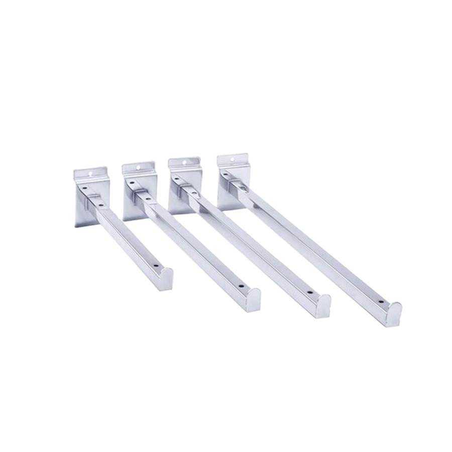 Shop Display Chrome Plating Slatwall Square Pipe Clothes Hanging Hook Steel Pipe Holder Brackets For Shelf