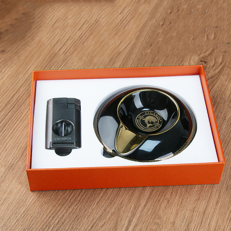 HOT Sell Multifunctional Cigar Lighter Custom Color Logo Lighters Smoking Accessories Ashtray Lighter Gift Set