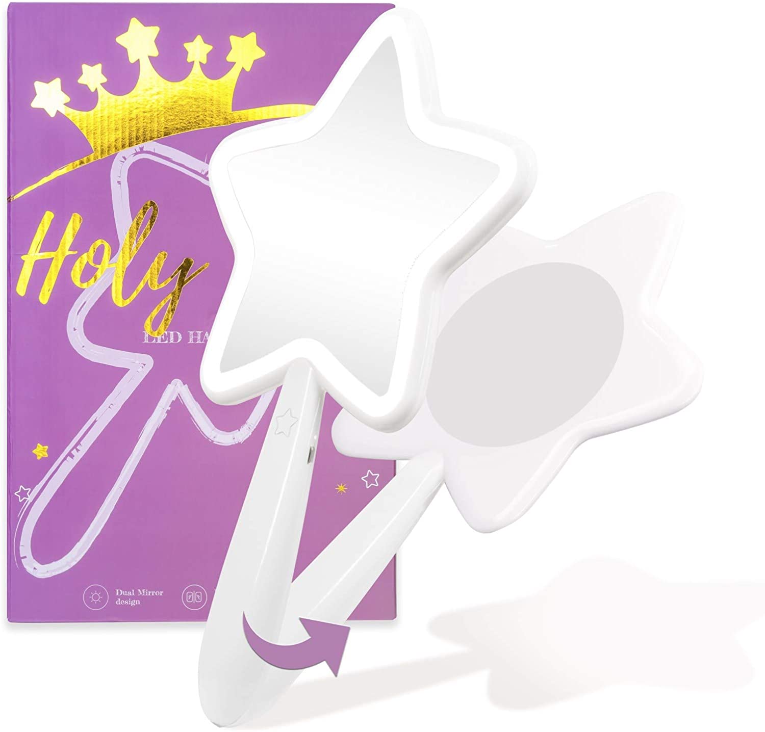 Новый продукт, ручное зеркало Starlet со светодиодной подсветкой для макияжа, зеркала с выдвижной вешалкой, увеличительное зеркало 5X