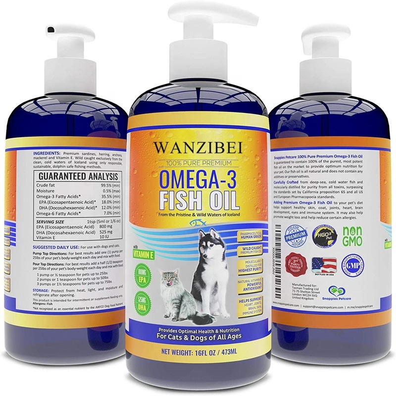 WANZIBEI Omega 3 Fish Oil for Dogs and Cats No Odor & More EPA & DHA Than Salmon Oil for Optimal Pet Nutrition (16 Ounces)