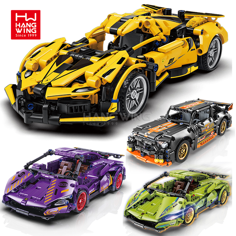 HW OEM/ODM 4.9mm Small Particle Technology Parts Bricks Pull Back 1:18 Simulation Sports Car Model Building Blocks Toys for Kids