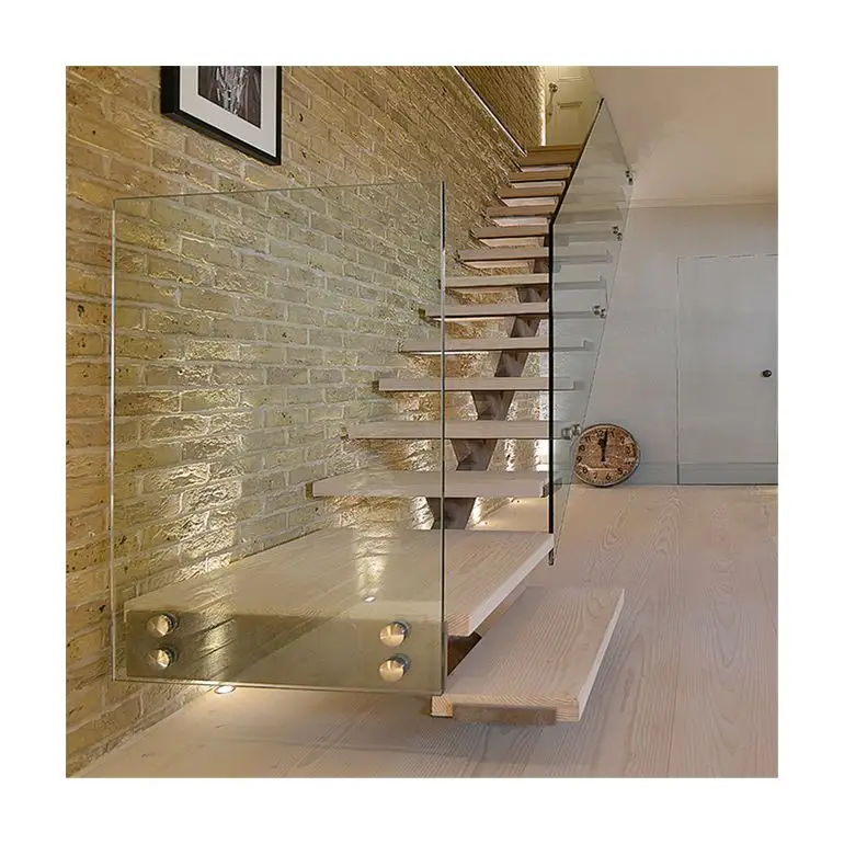 Wooden metal house stair light controller non slip stair treads natural color staircase