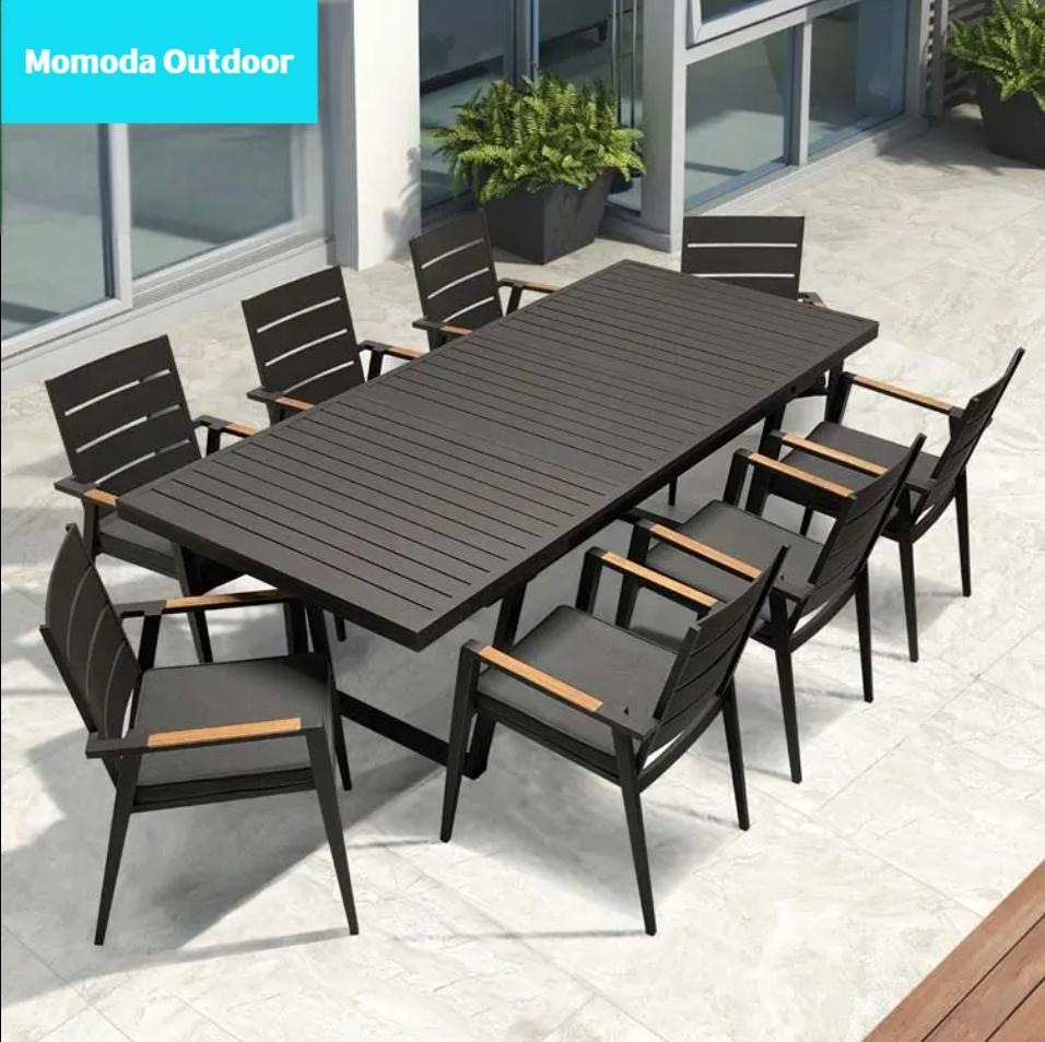 Garden Patio Furniture Bistro Waterproof Aluminum Teak Armrest Chair Dining Sets Outdoor Extendable Table and Chairs Set