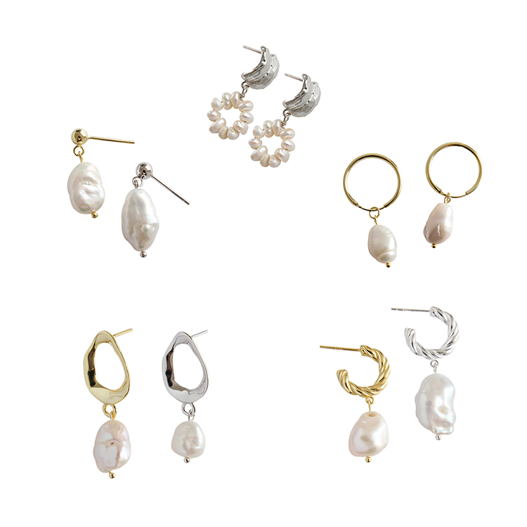 Baroque freshwater pearl s925 sterling silver female beautiful earrings