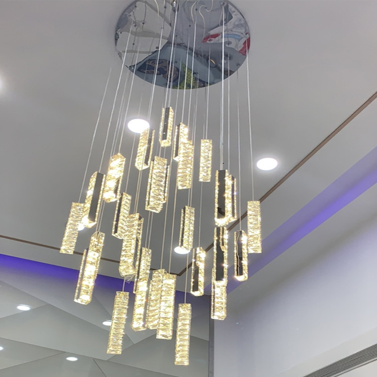 Modern luxury large high ceiling spiral stairs lamp led pendant light long staircase crystal chandelier