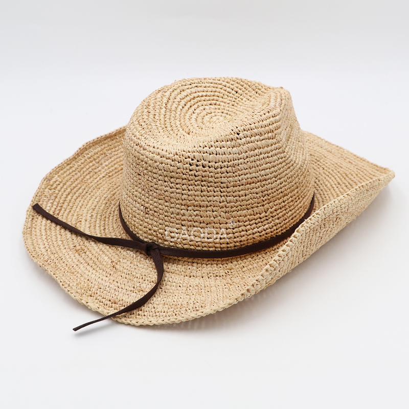 K High Quality Crochet Raffia Straw Summer Cowboy Hats For Men