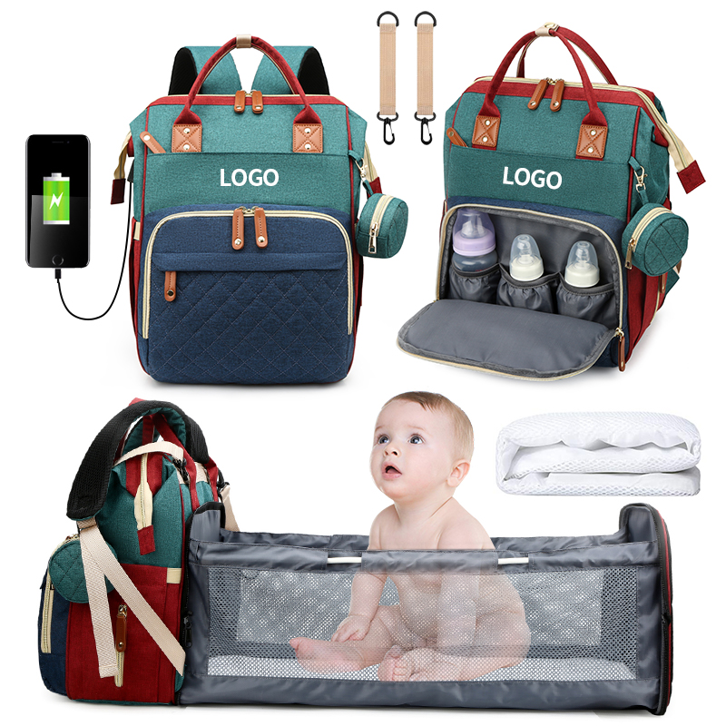 2021 New mommy baby travel carrier bags bed maternity organizer tote nappy waterproof wet backpack diaper bag with changing bed