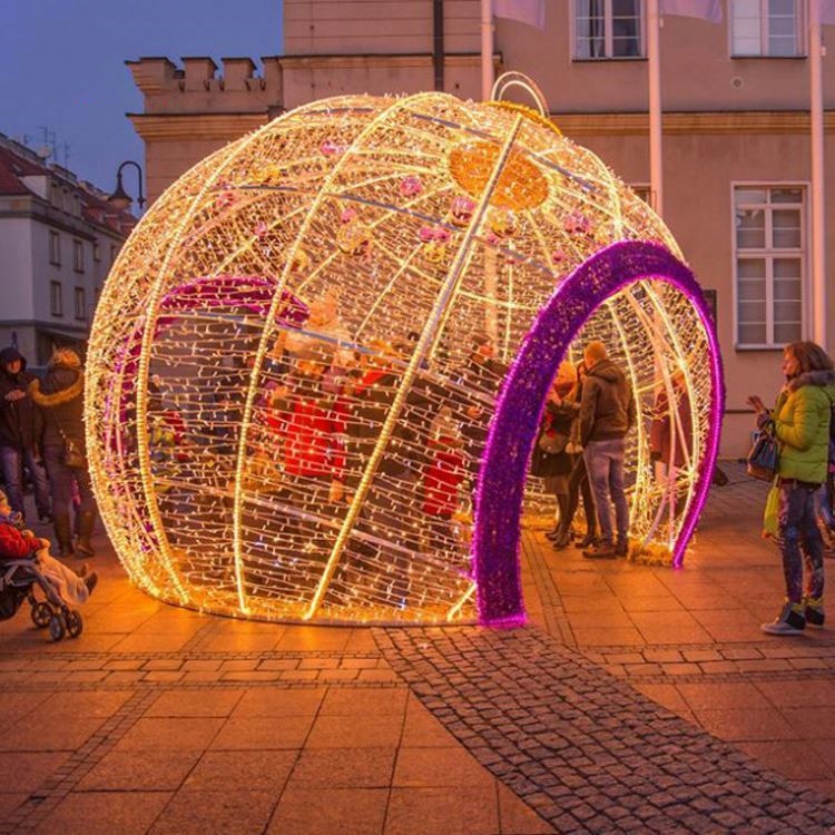 Big Commercial Outdoor Decoration Holiday Round 3d Ball Shape Led Christmas Motif Lights