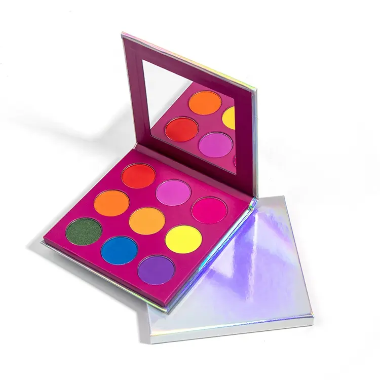 New Product 9 Color Holographic Square Cardboard Makeup Neon Eyeshadow Palette