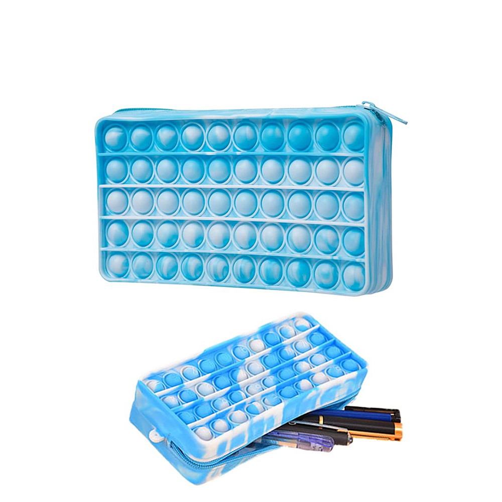 Silicone Pen Storage Bags Push Pop Bubble Pencil Bag Rainbow Tie-dye Colors Stress Relief Fidget Popper Bag Fidget Pencil Case