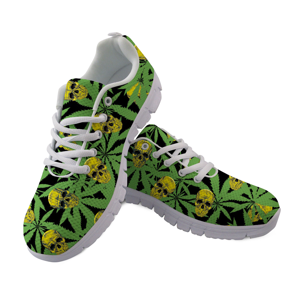 Jamaican Reggae Hemp Weed Leaves Skull Note Pattern Print Custom Wholesale Sports Running Shoes Men Sneaker Casual Sublimation