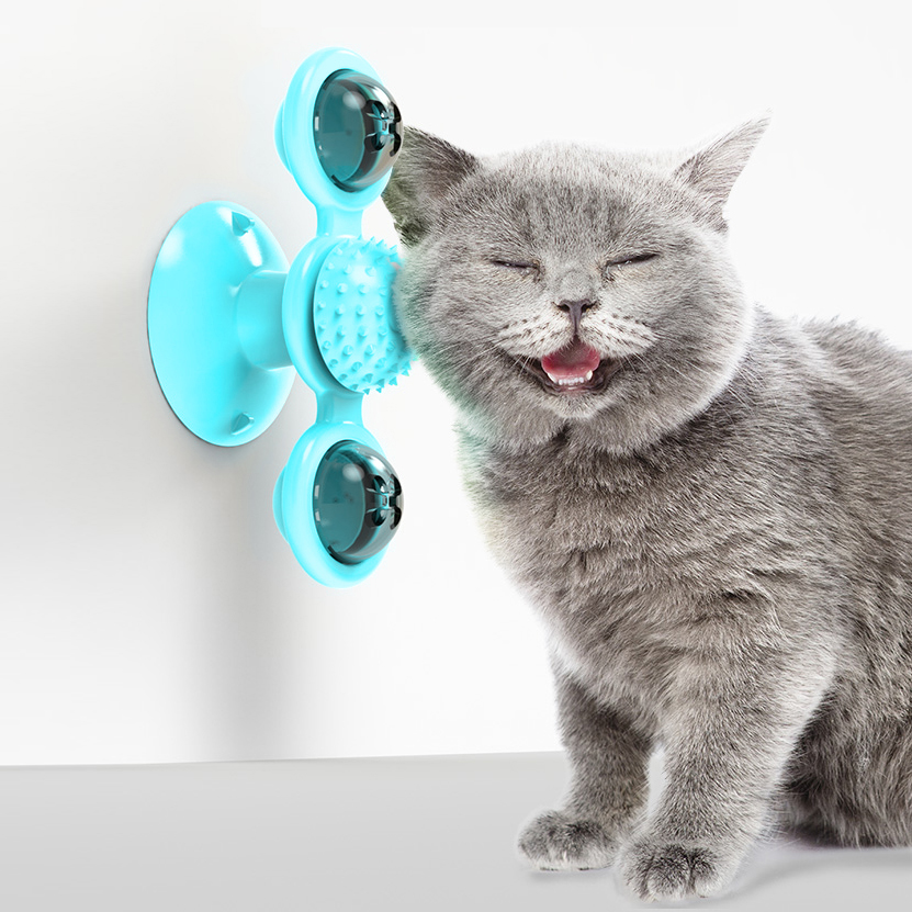 Turntable Windmill Cat Toy with Suction Cup Multi-Functional Cat Toy with Catnips and Bells