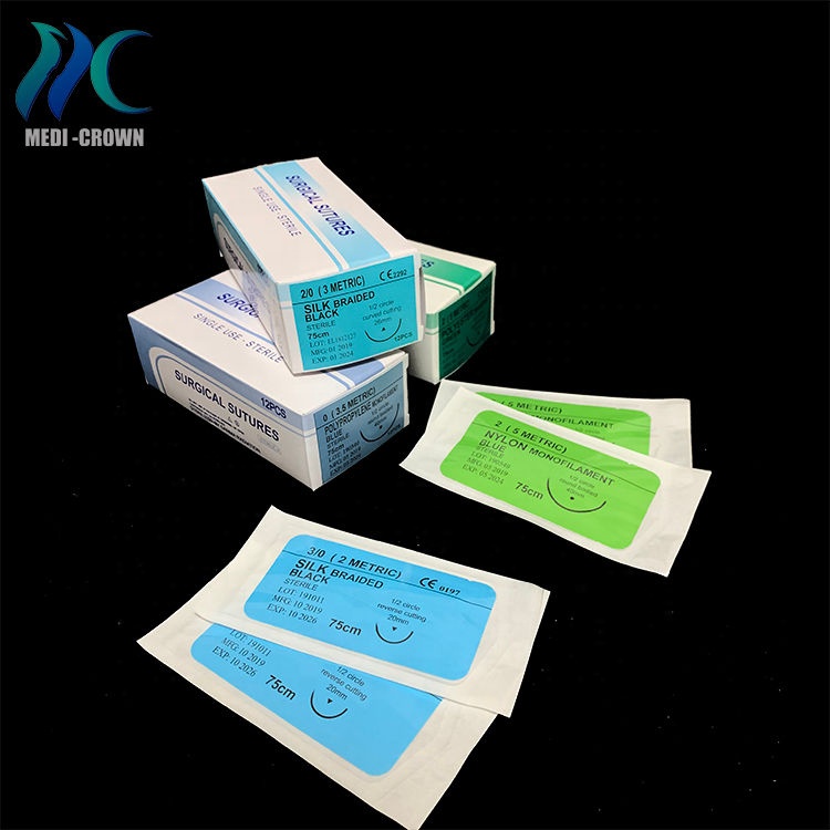 Variety medical silk sutures 2.0 pdo 75 mm nylon suture 4.0 reverse cut with needle