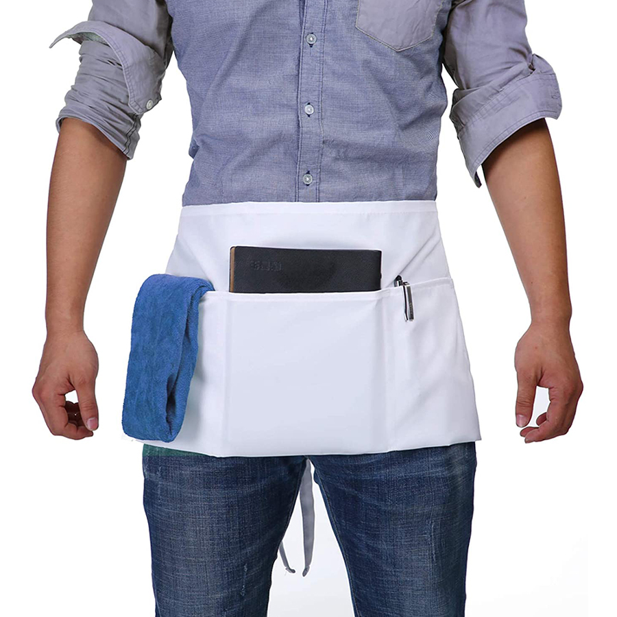 60*30cm Restaurant Waiter Aprons Waterproof Black Waist Aprons With Pockets