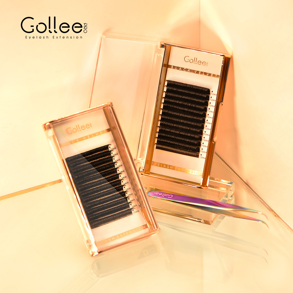 Черные ресницы Gollee .03 для быстрого наращивания DD Curl Korea Pre Fanned Private Label Silk velvetнорковые Роскошные ресницы для наращивания
