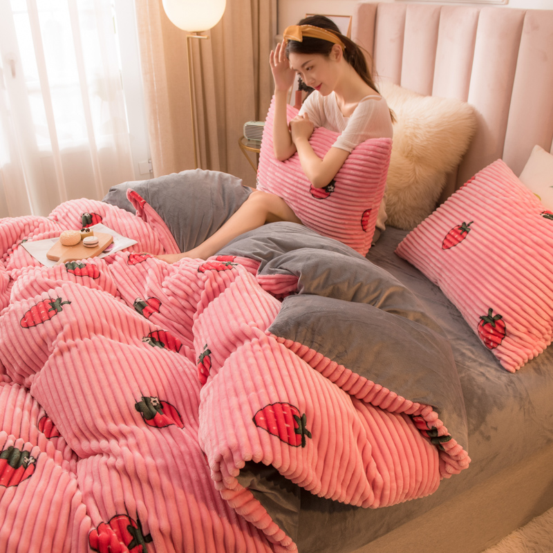 Winter Thick Warm Bedding Set Milk Velvet Crystal Coral Fleece Double-Sided Bed Sheet Quilt Cover Pillow Case Bedding Set