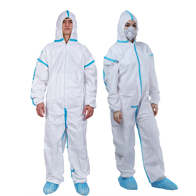 CE ISO type 5 6 Industrial Anti-static Waterproof Chemical SMS Microporous Disposable Coverall Suit Medical Protective Clothing
