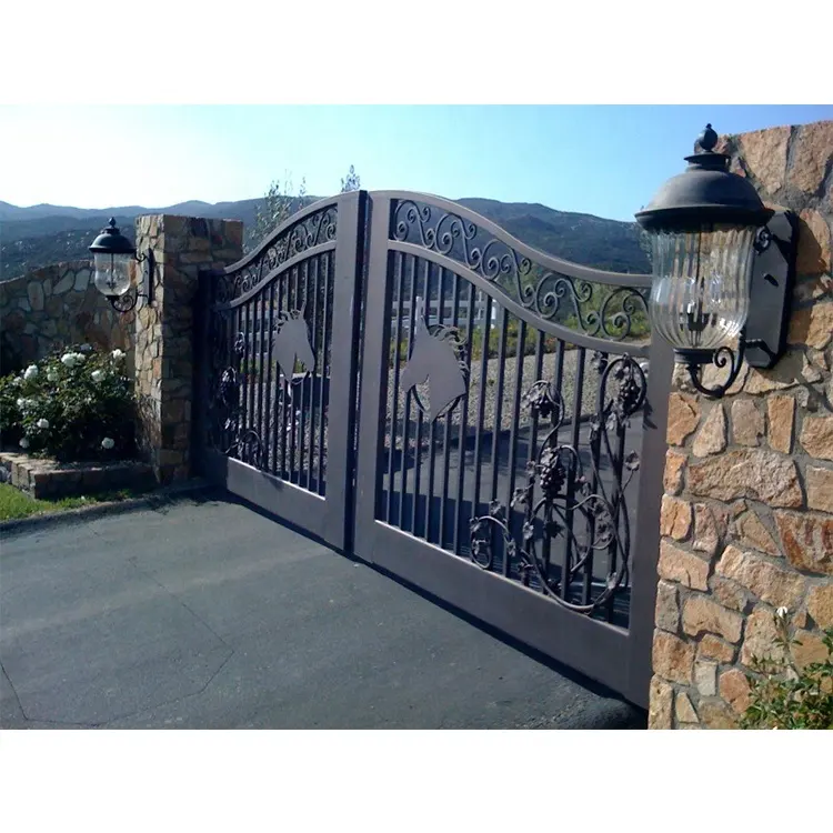Wrought iron fancy gate factory latest main front gate designs metal villa driveway gate