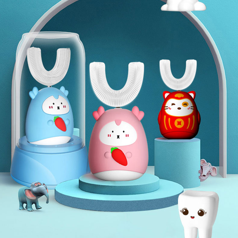 Premium U Shape Whole Mouth Age 2-14 360 Degree Teeth Cleaner Smart Led Kid Toothbrush Set