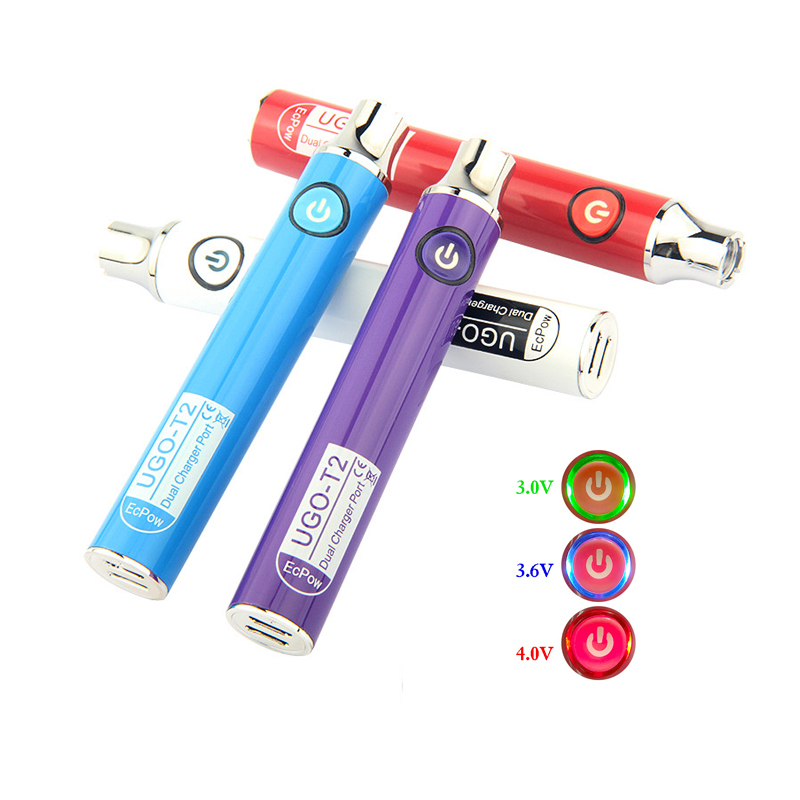 Hot Selling 650mAh Lighting Port Voltage Variable 510 Vape Pen Batteries Dual Charging Port Ugo T2 Vapes Battery