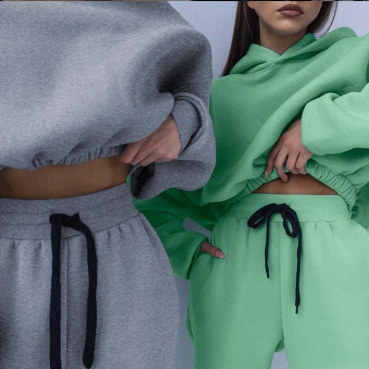 2021 Fashion Solid Color Long Sleeve Winter Hoodies Women Spandex Sweatpants And Hoodie Set