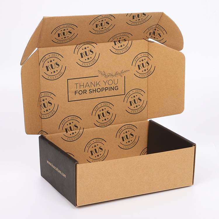 Guangdong custom reverse print brown tuck up paper cardboard garment packing shipping mail box