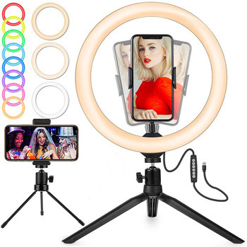 Топ RGB 6 8 10 дюймов держатель телефона с регулируемой яркостью освещение для фотосъемки макияж селфи палка Настольный светодиодный кольцевой светильник со штативом
