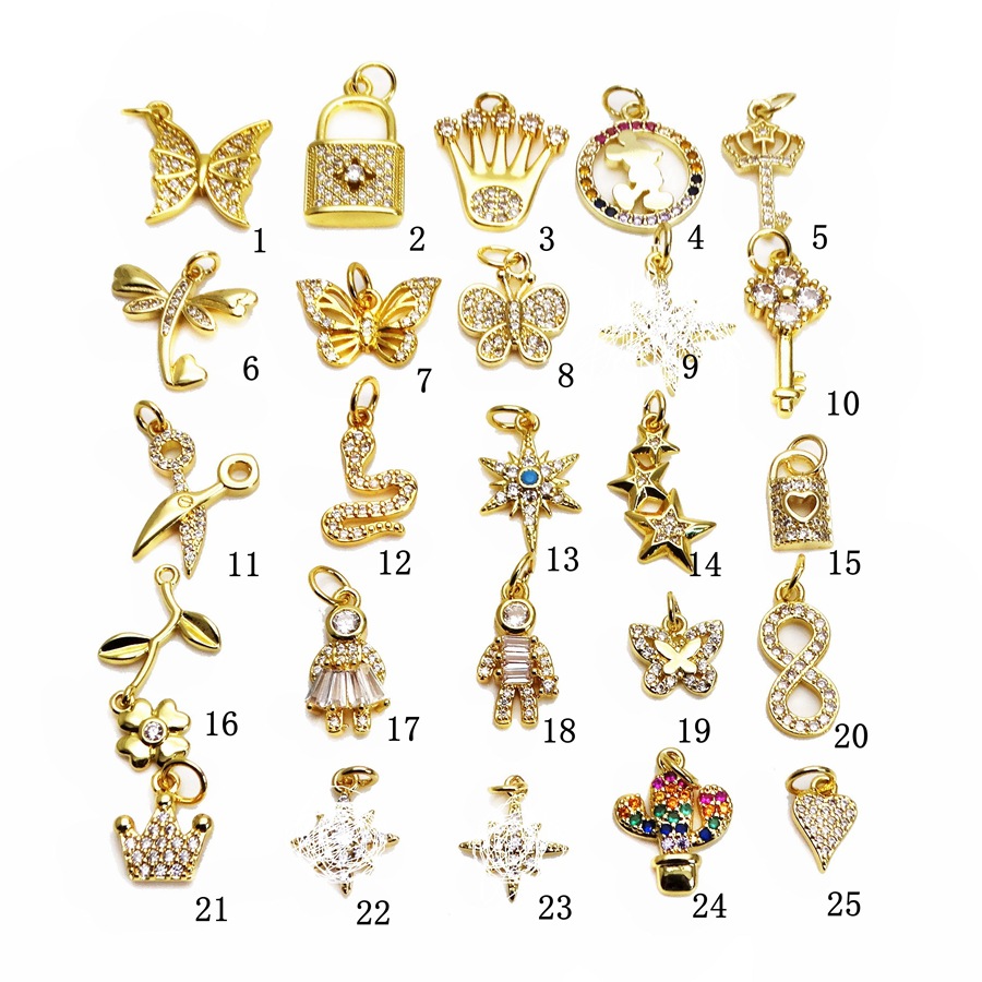 Custom Jewelry Star Sign Starfish Key Lock Heart Brass Stainless Steel Cubic Zirconia Locket Sun Moon Charm Necklace Pendant