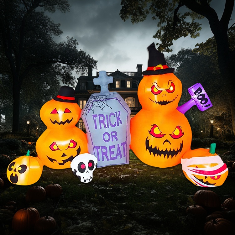 Outdoor Holiday Decoration Blow Up Lighted Inflatable Halloween Tombstone Pumpkin Halloween Inflatable Ghost for Kids Party