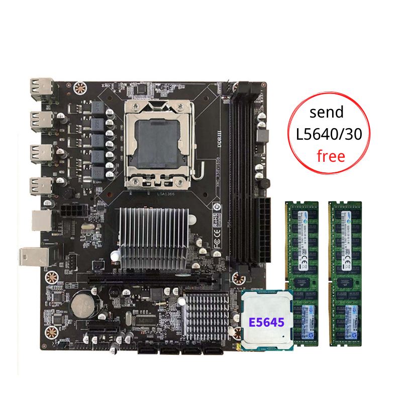 X58 материнская плата LGA1366 кода коррекции ошибок/NON-ECC комплект с Intel Ксеон E5645 CPU 8 Гб (2*4G) 1333 МГц DDR3 Настольный память ECC/NON-ECC