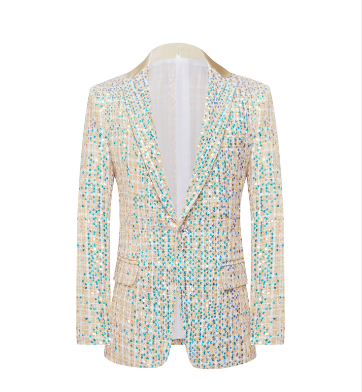 Fireworks Glitter Suit Jacket Sequin Stylish Shawl Collar Lapel Slim Fit Blazers Party Prom Stage Blazer Mens Coat