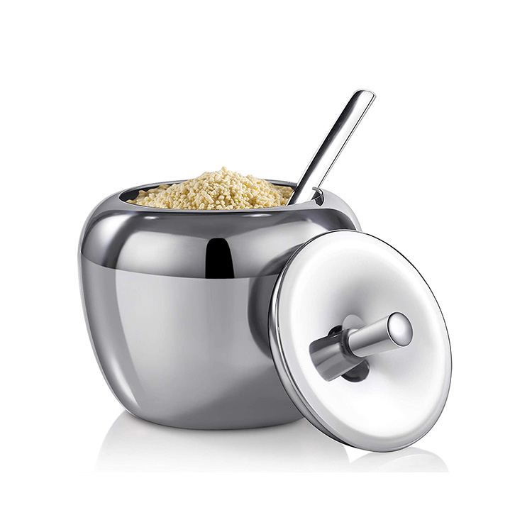 350ML Sugar Bowl Stainless Steel Sugar Dispenser Sugar Container Salt Box Salt and Pepper Bowl with Lid and Spoon