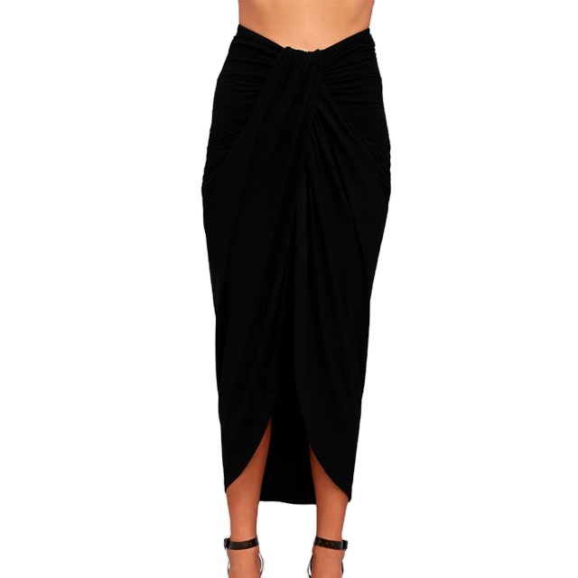 Summer Scenic Drive Black Wrap Midi Skirt For Women