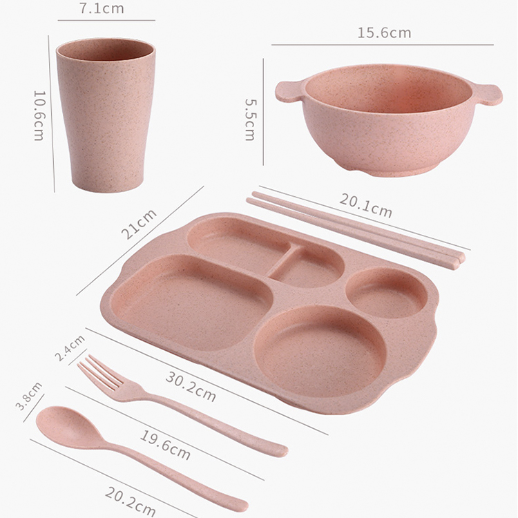 Microwave Safe Wheat Straw Dinnerware Set Fiber Biodegradable Eco-friendly Tableware with Plate Bowl Cup