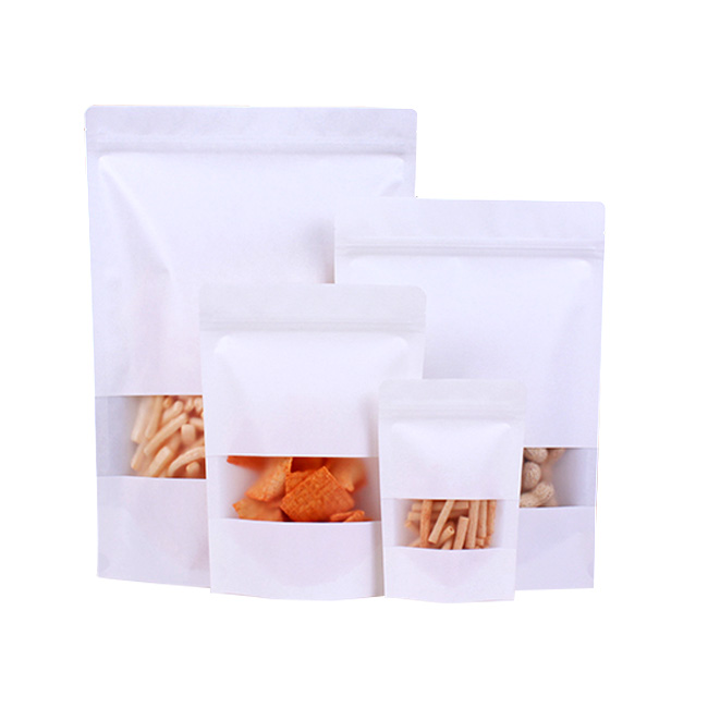 Eco friendly biodegradable custom printed kraft paper stand up pouches with window