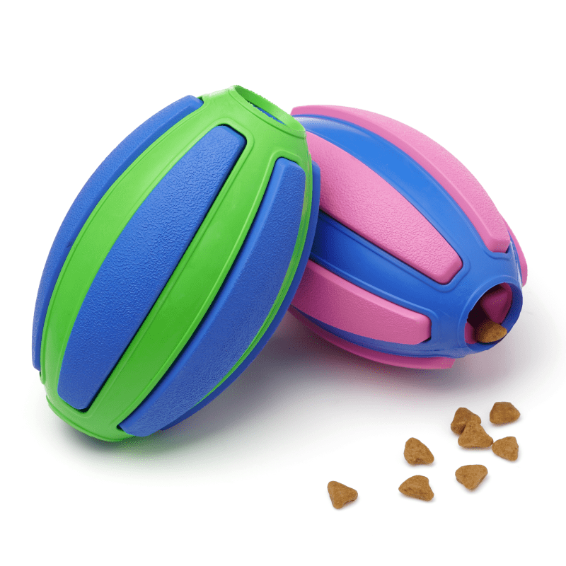 Vking Indestructible Double Deck Rugby Leaking Food Hollow Squeak Toy Natural Rubber Pet Chew Ball