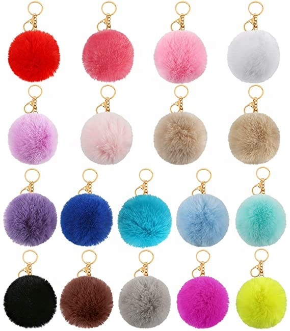 Wholesale 8mm Furry Ball Bag Keyring Colorful Faux Rabbit Fur Pom Pom Keychain For Women And Girls