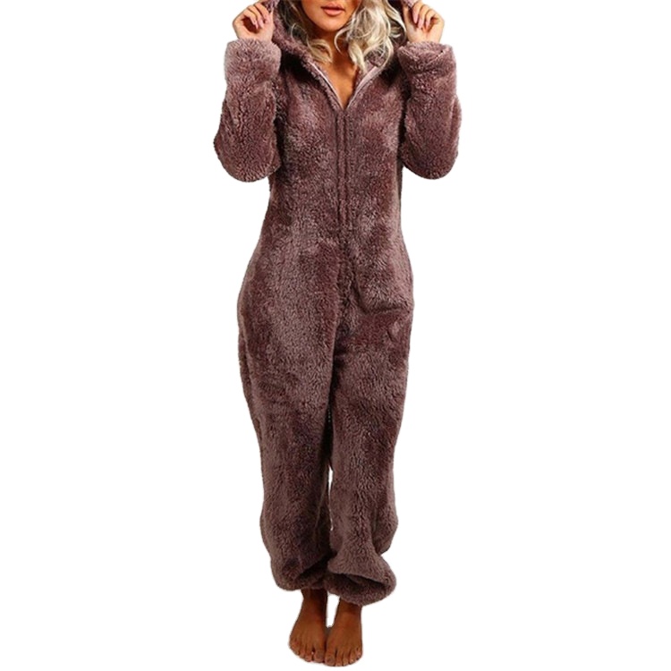 Hot Sale Zip Front Winter Warm Cozy Women Boys Girls Plush Hooded Fleece Parents Child mommy and me Romper Outfit Jumpsuit