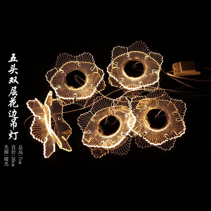 Wedding ceiling decoration decoration lighting creative wedding props five-head double-layer lace chandelier
