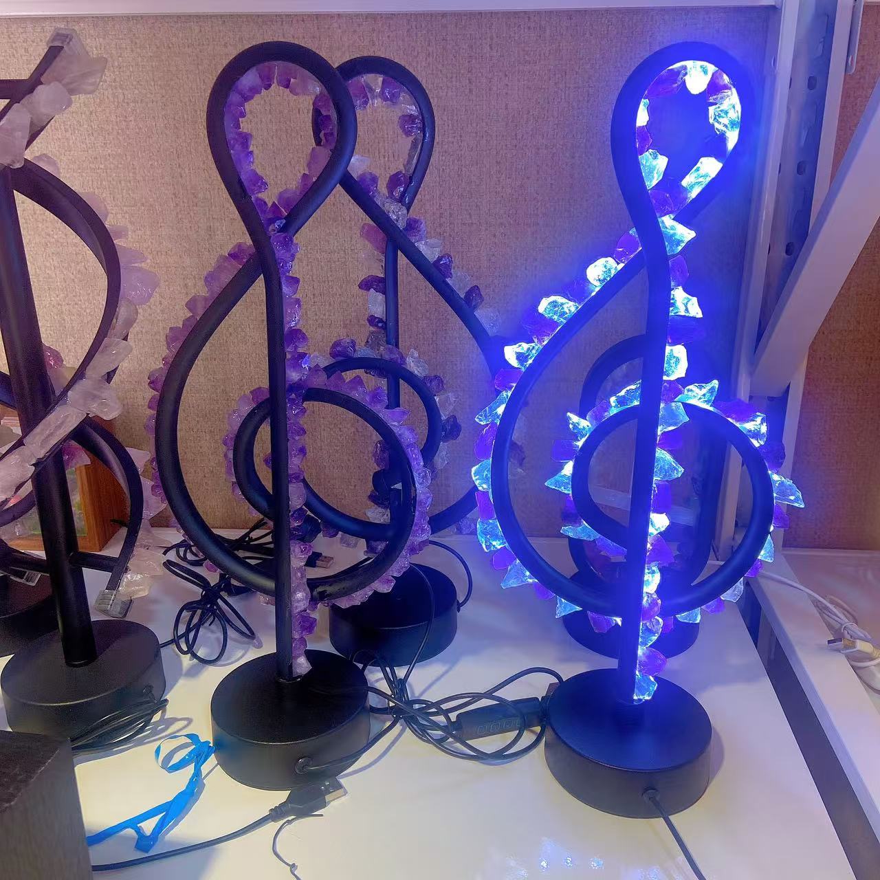Hot Sale Natural Crystal DIY LED Light Gemstone Semi-precious Crafts Different Shape Amethyst Lamp For Ornament