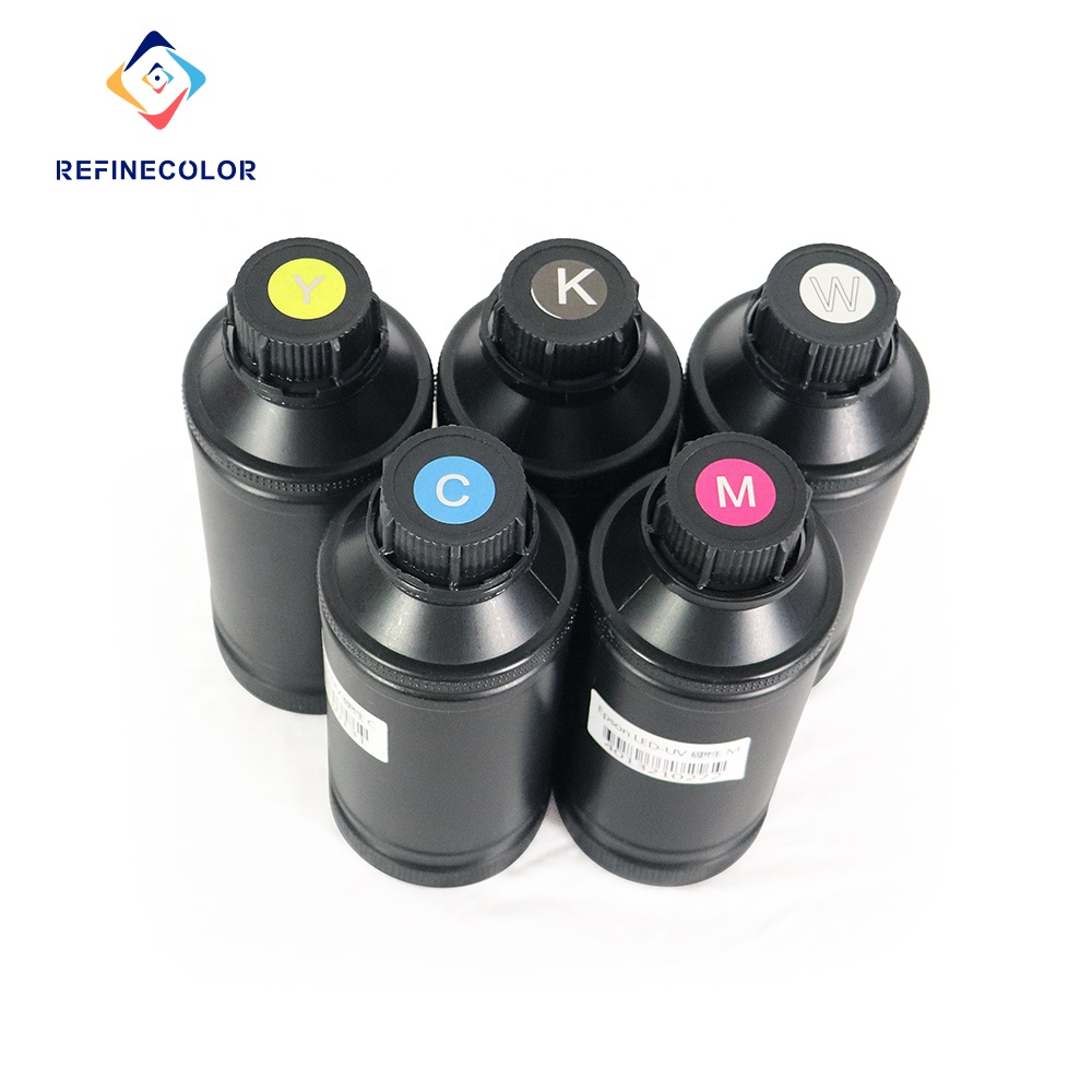 Refinecolor CMYK белый глянец 6 видов цветов УФ чернила 500 мл/бутылка отверждаемый я пигментные чернила для XP600/ TX800/ R1390 UV планшетный принтер