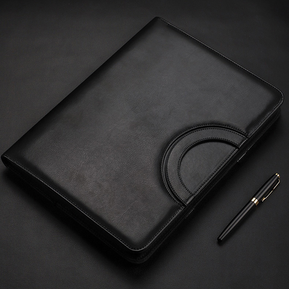 Factory Manufacture A4 Portable Business Portfolio Leather Padfolio Organizer Folder With Calculator