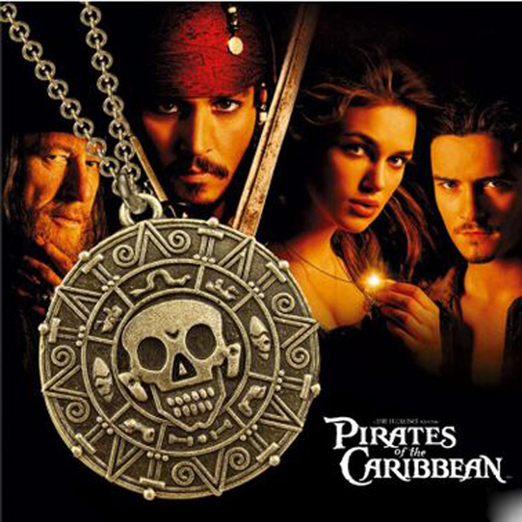 2021Hot selling film movies accessories Pirates of the Caribbean Aztec gold coin necklace skeleton coin pendant