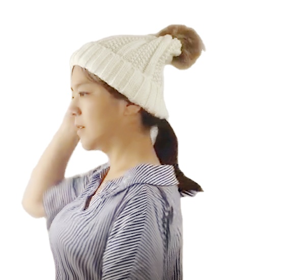 Fleece lined beanie hat polar fleece knit hat cable knit beanie real fur hat with pom beanie for women