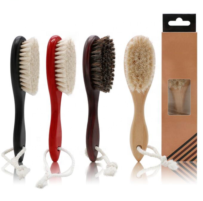 Custom LOGO Horse Bristle Hair Brush Natural Wooden Handle Styling Beard Comb Hair Brush For Men